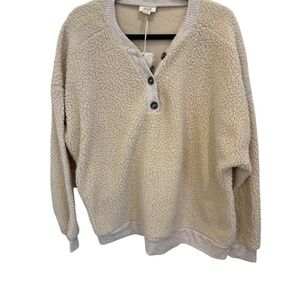 A.N.A. A New Approach Sherpa Size 2X Cream Long Sleeve 3 Button Pullover NWT